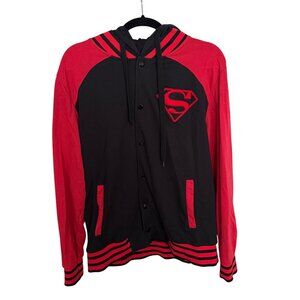 Superman Hoodie Black & Red Snap Front Jacket XL Cotton/Poly Unisex